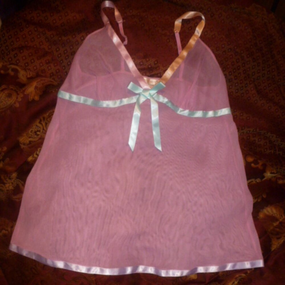 💗 Cacique Pink Mesh Babydoll Nightie – 18/20 – Coquette Y2K – Sheer & Romantic